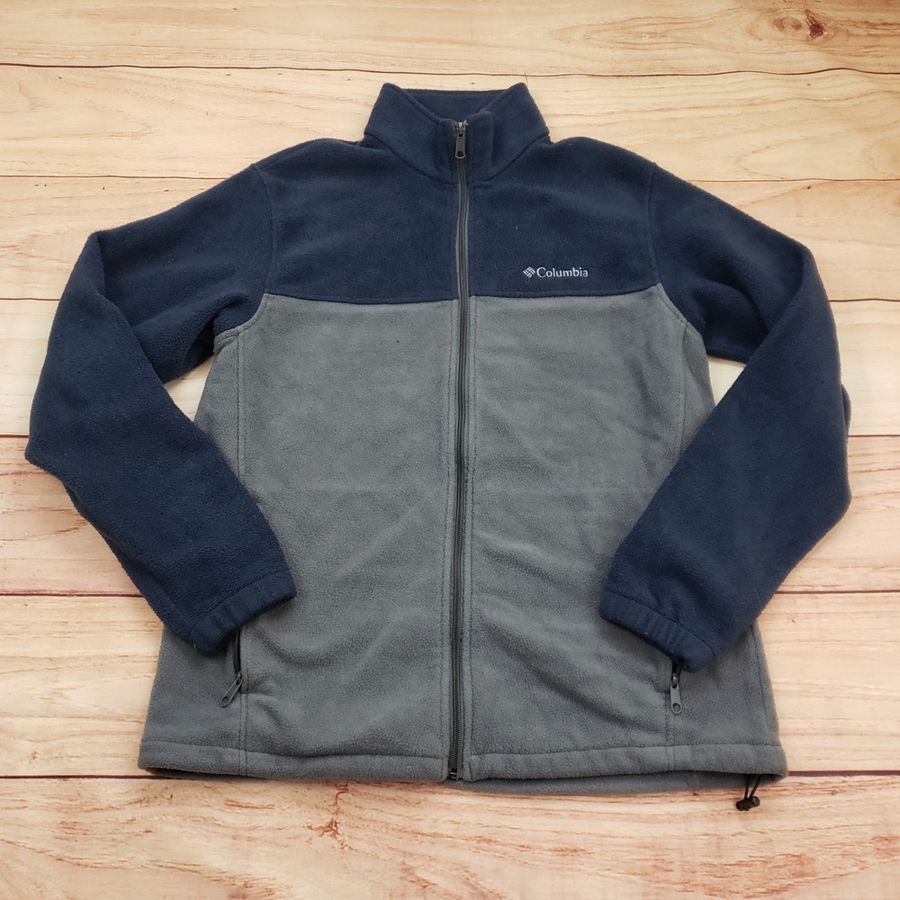 Columbia Mens Fleece Sweater Mens Large Blue Gray Full Zip Outdoors Hiking